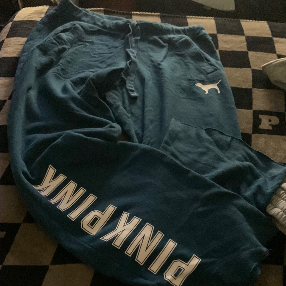 PINK Victoria's Secret Teal Wide Leg Pants